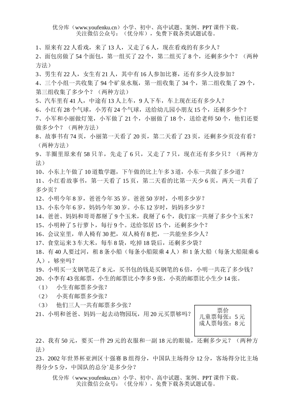 小学二年级数学人教版下册应用题练习题试卷_第1页
