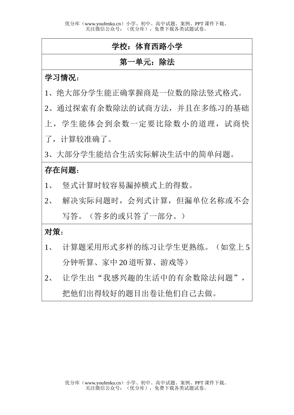 小学二年级数学人教版除法学习问题与策略1试卷_第1页