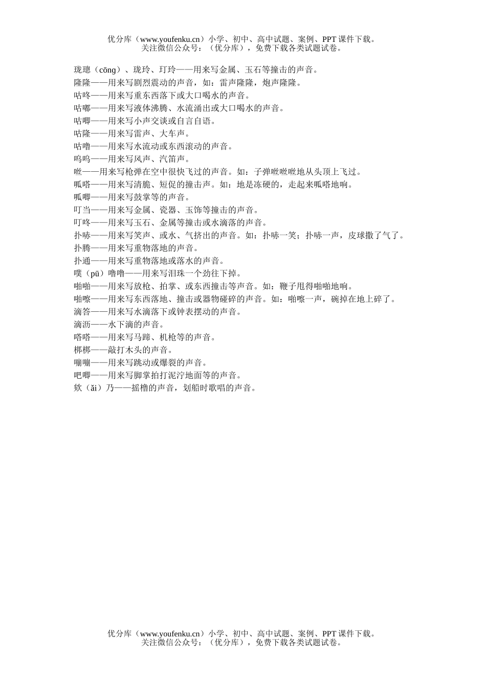 小学三年级语文人教版第五册描写声音的词语试卷_第2页