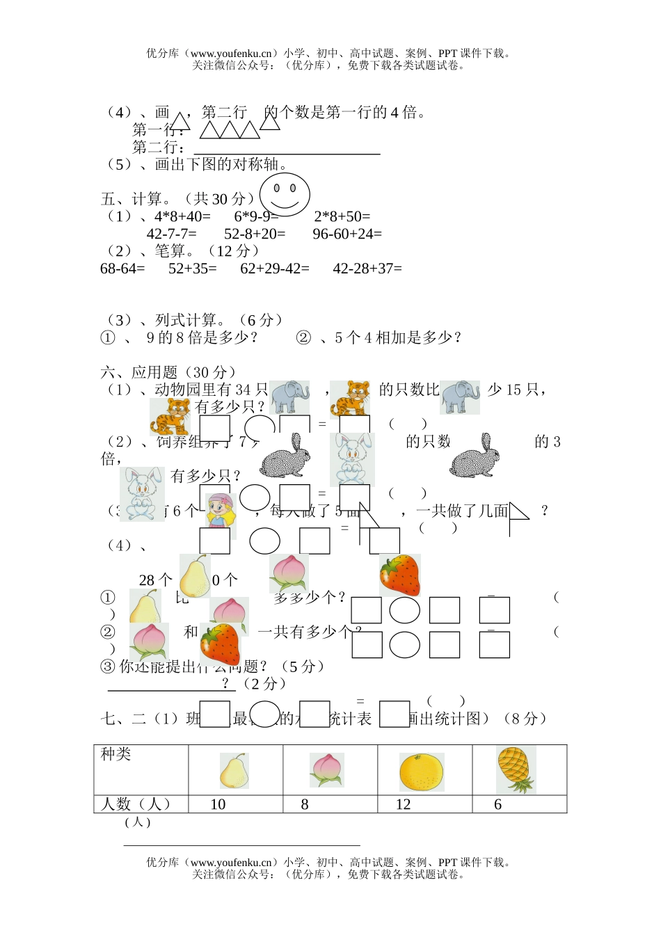 小学二年级数学人教版第一学期期末综合题试卷_第2页