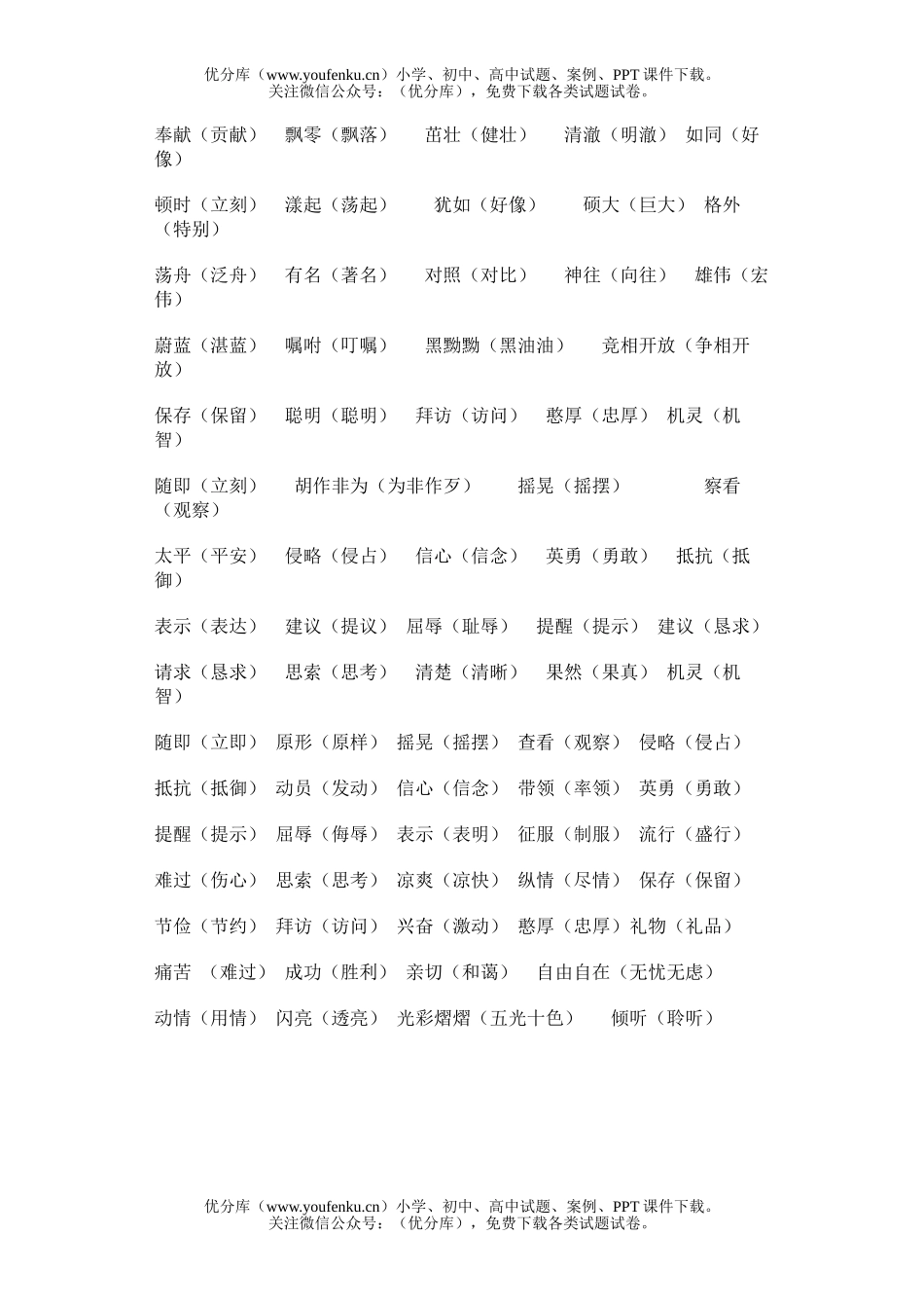 小学三年级语文苏教版上册近义词反义词试卷_第2页
