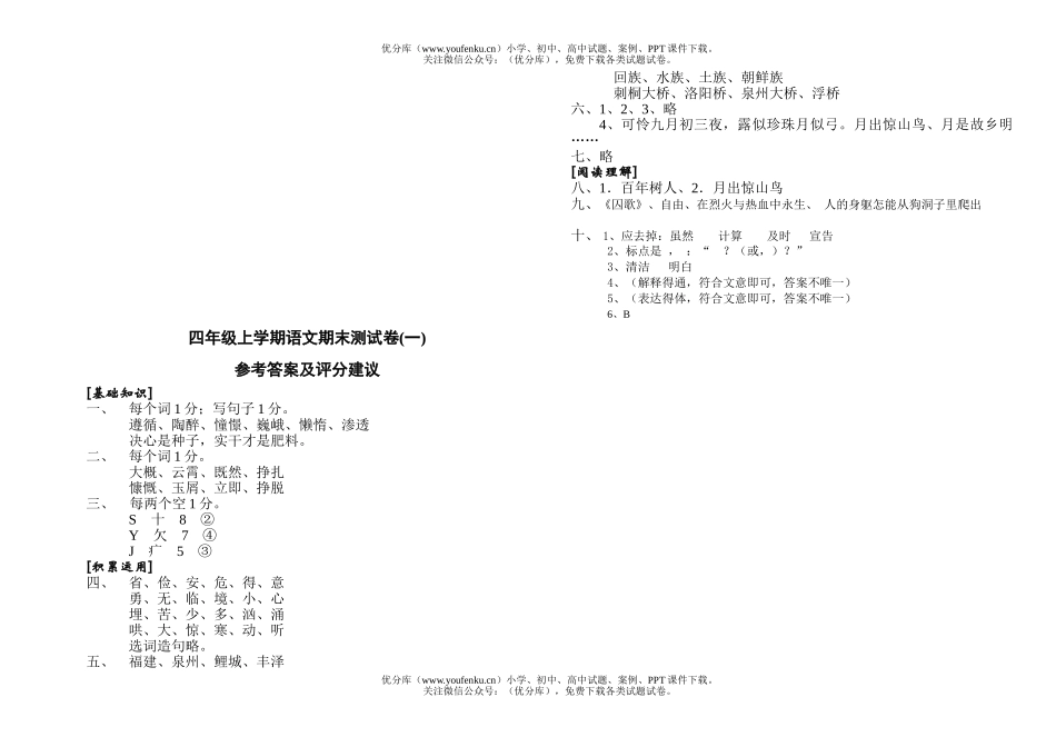小学四年级语文人教版上学期期末测2试卷_第1页