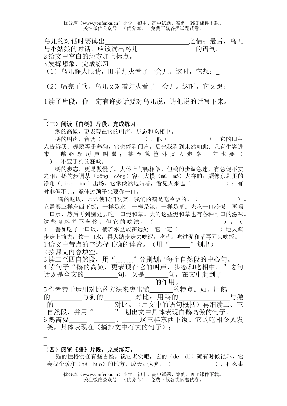 小学四年级语文人教版第七册期末复习试卷_第2页