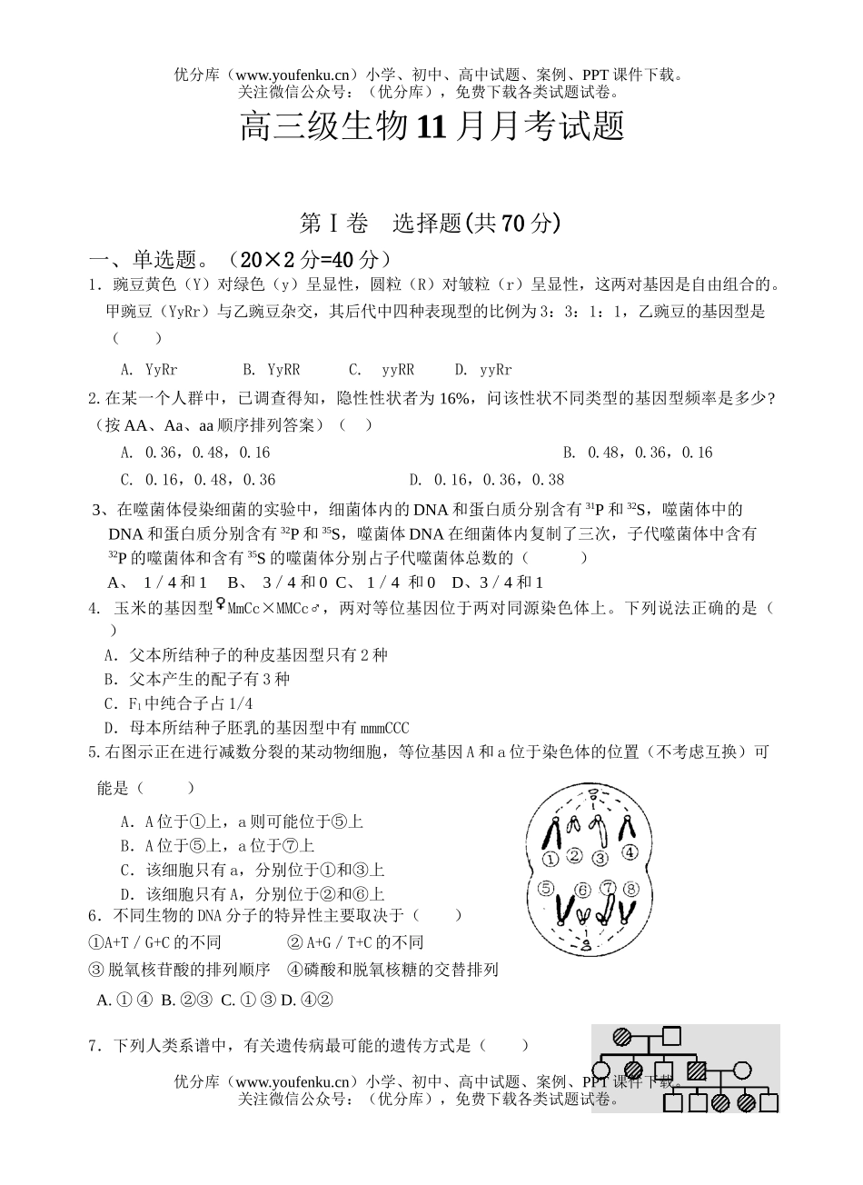 高中三年级生物级11月月考试卷_第1页