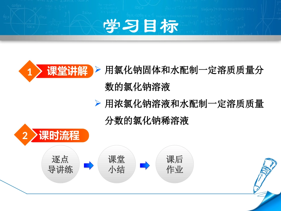 《一定溶质质量分数氯化钠溶液的配置》溶液PPT精品课件_第1页