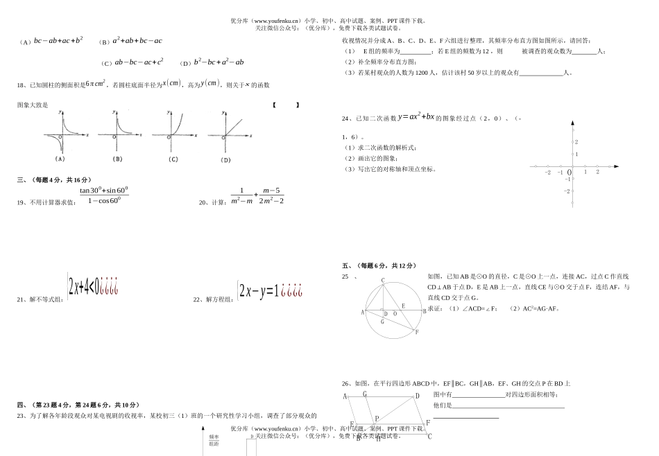 初中九年级数学毕业、升学统一考试卷_第1页