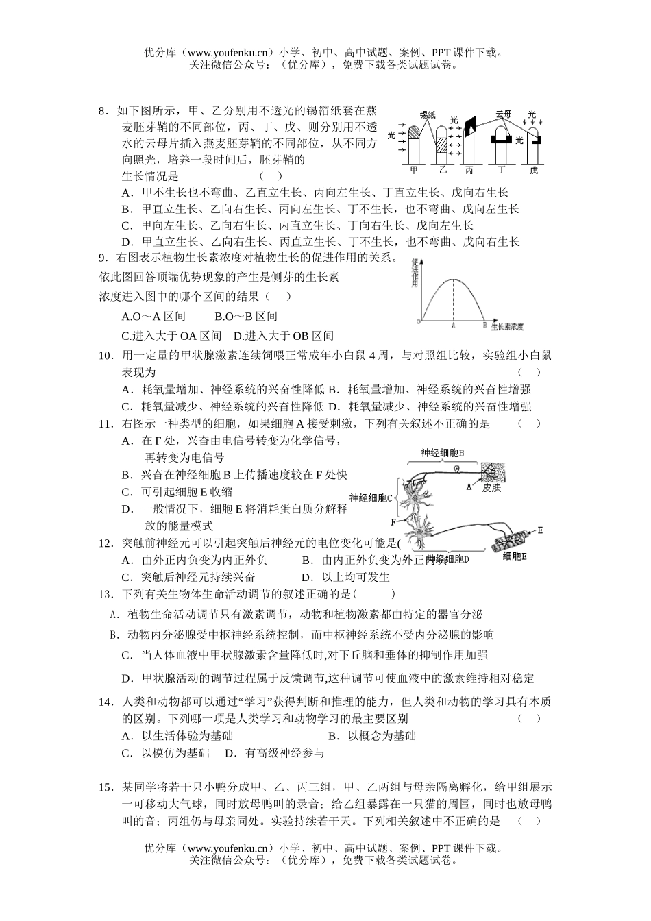 高中二年级生物上册月考考试卷_第2页