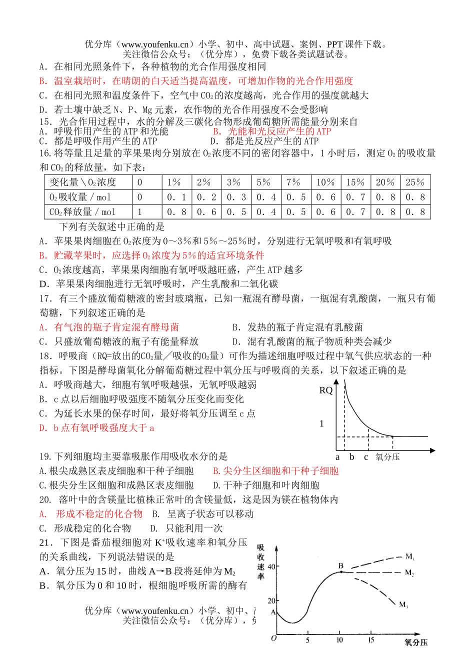高中二年级生物12月月考试卷_第3页