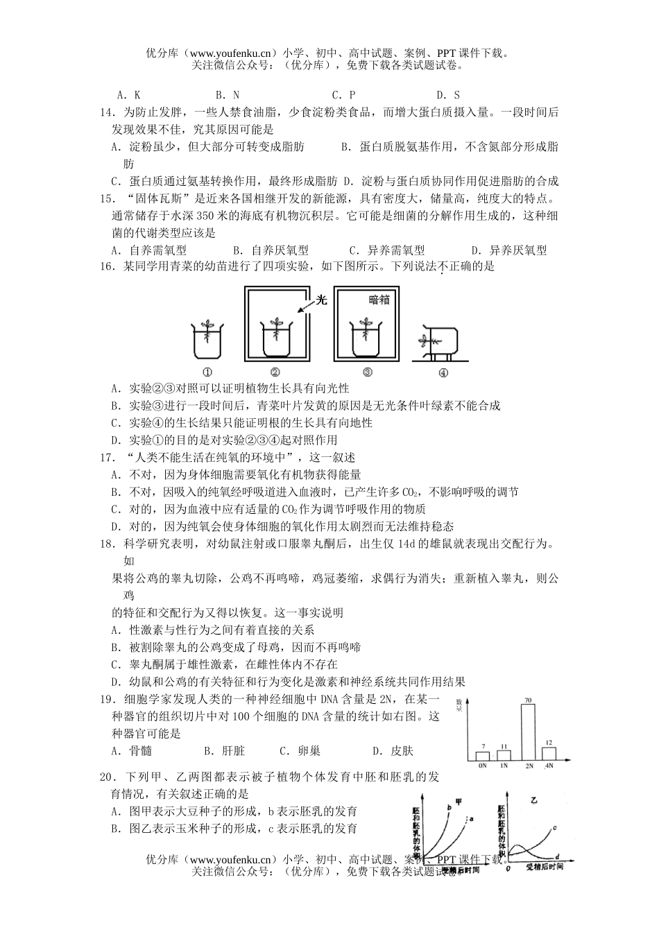 高中二年级生物高上册期末模拟试卷_第2页