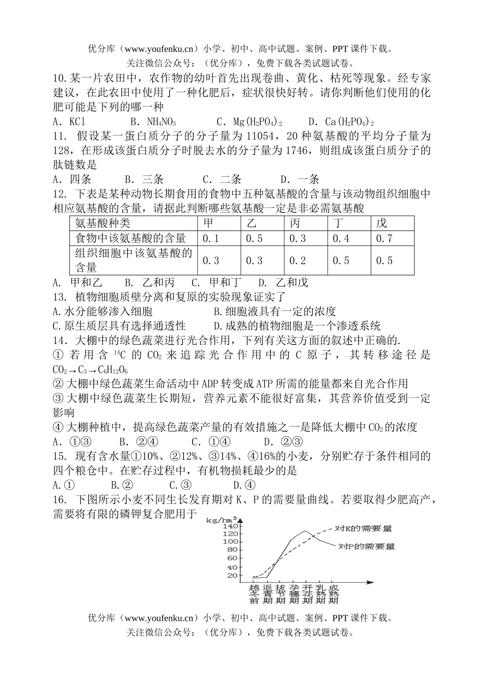 高中二年级生物上学期第二次月考试卷_第2页