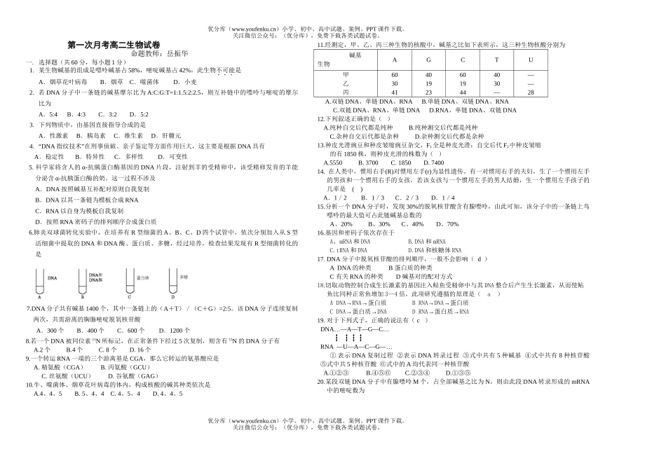 高中二年级生物下学期第一次月考(1)试卷_第1页