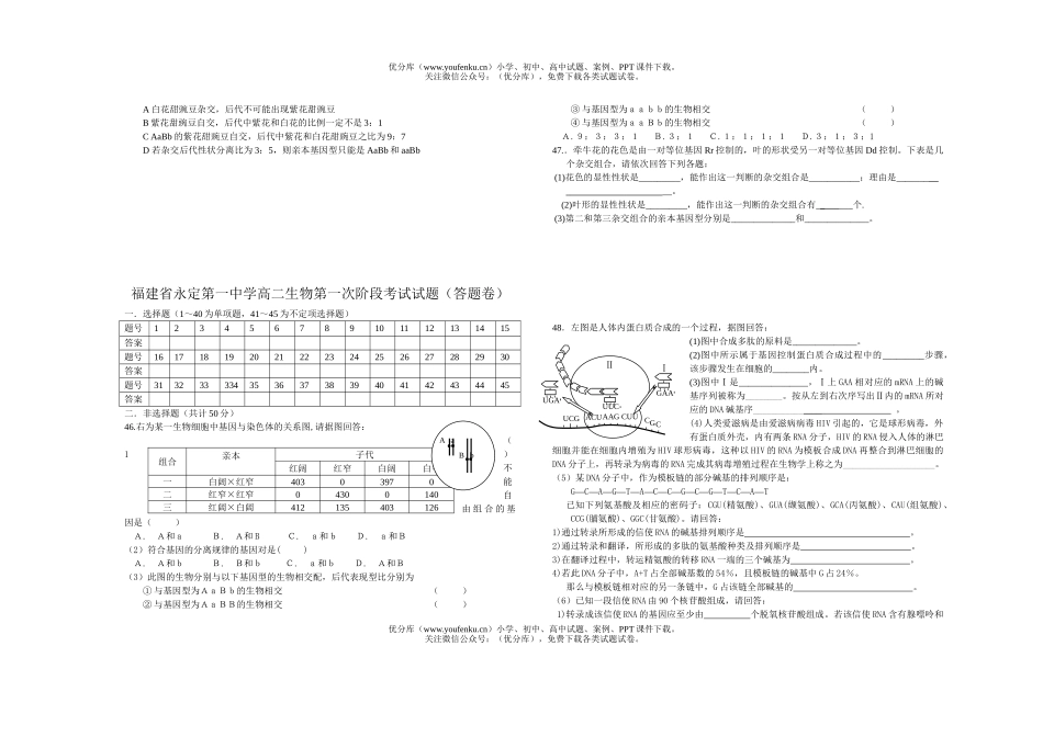 高中二年级生物下学期第一次阶段考试卷_第3页