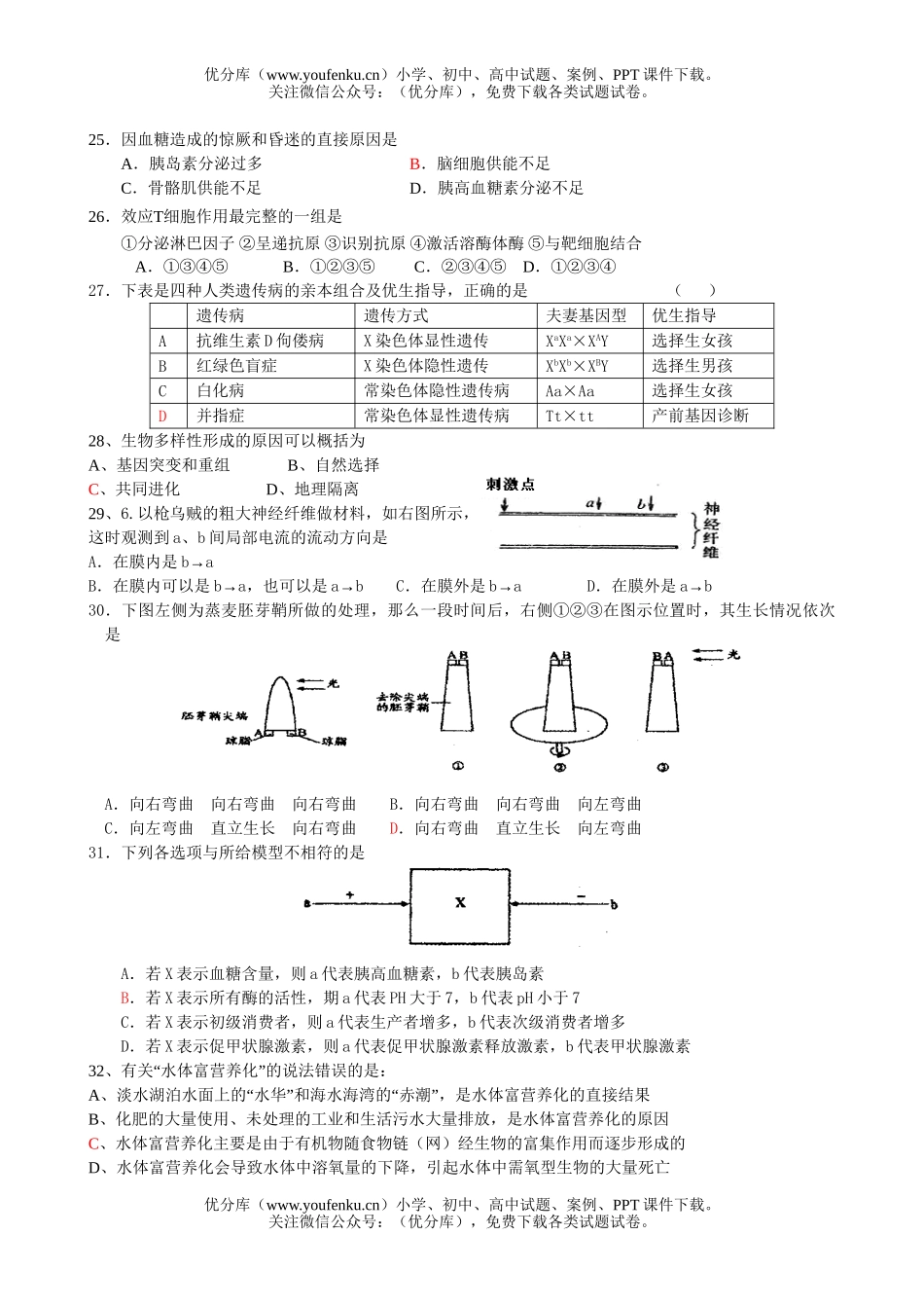高中二年级生物第三次调研试卷_第3页