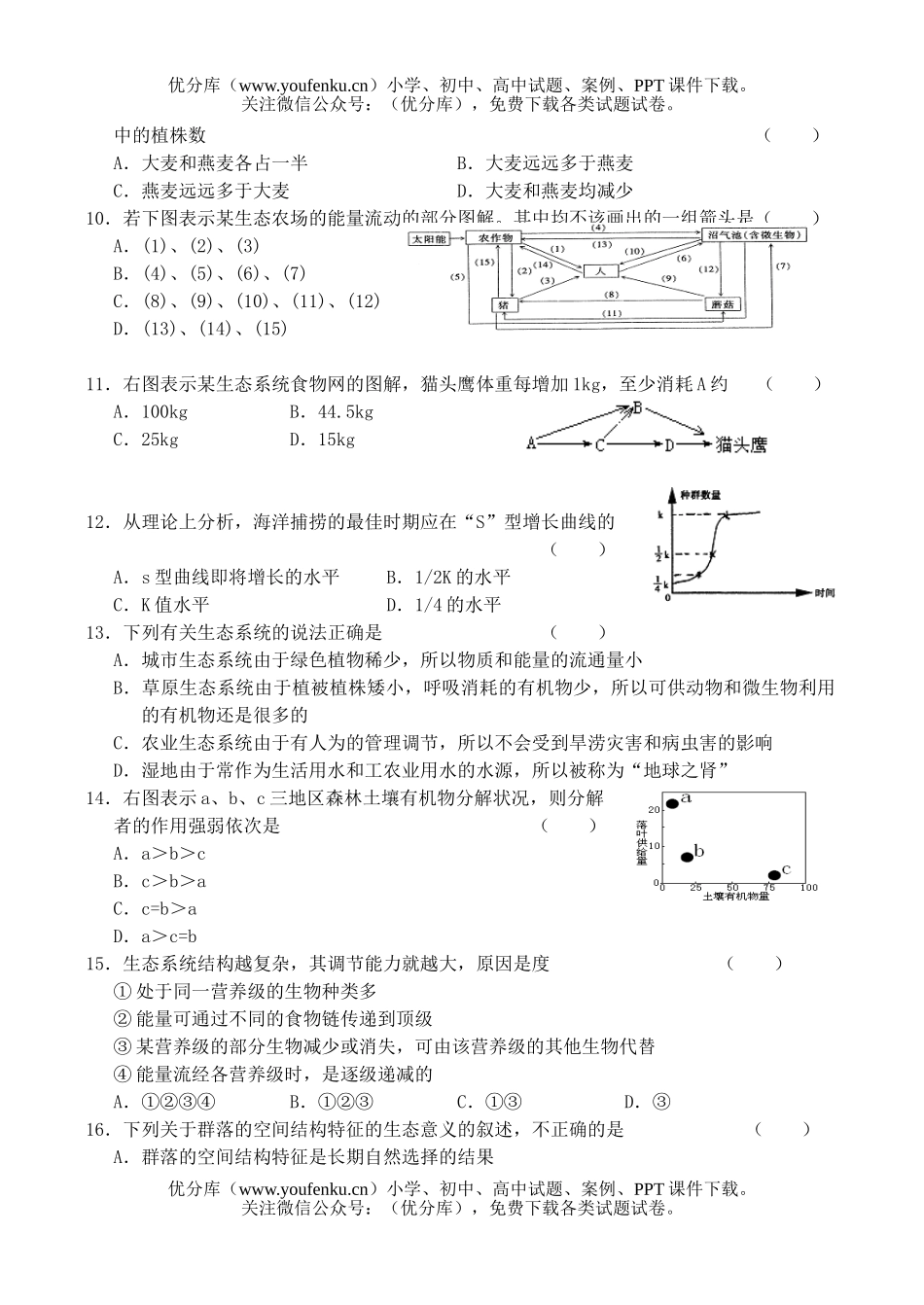 高中二年级生物下学期同步测试3试卷_第3页