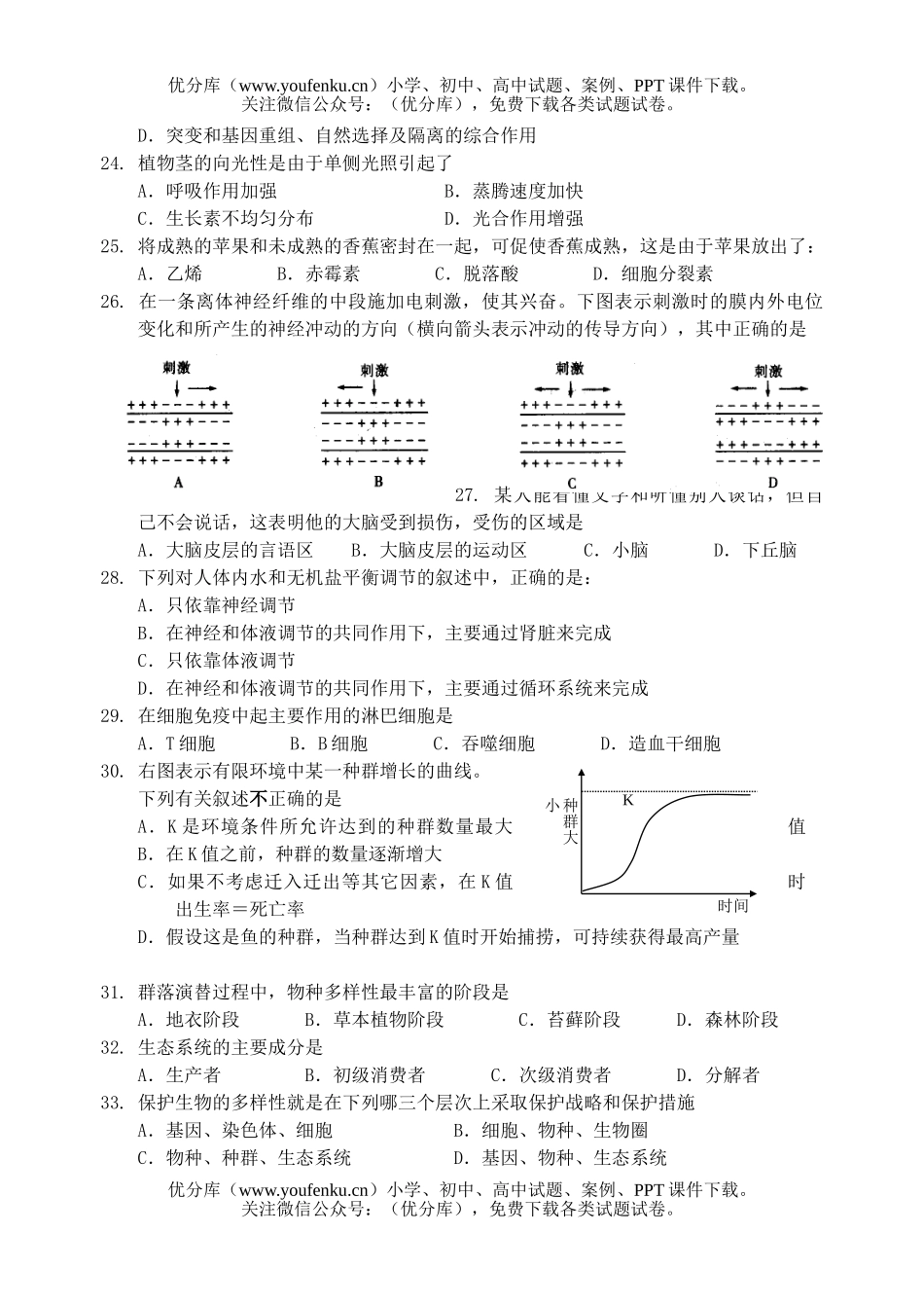 高中二年级生物学业水平测试卷_第3页