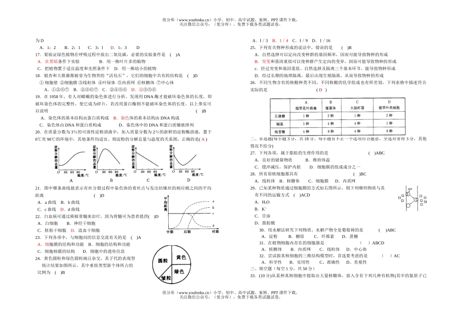 高中二年级生物高分子与细胞测试卷_第2页