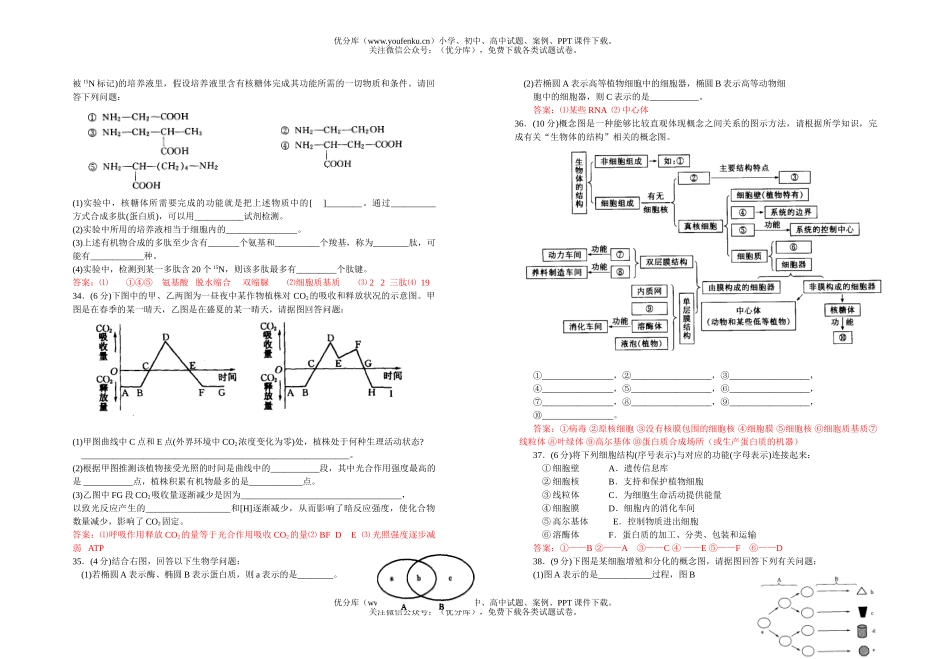 高中二年级生物高分子与细胞测试卷_第3页