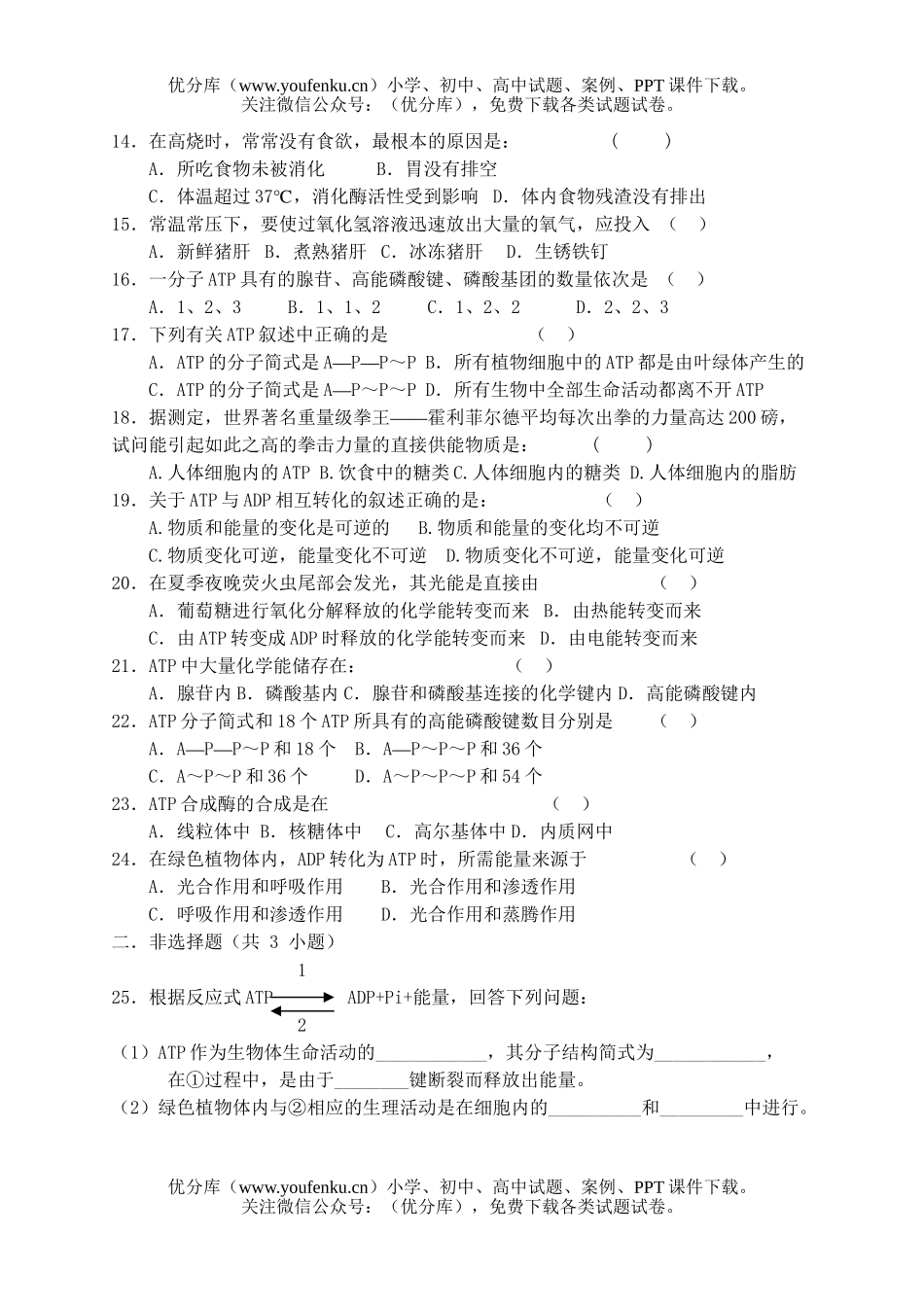 高中二年级生物必修复习2试卷_第3页