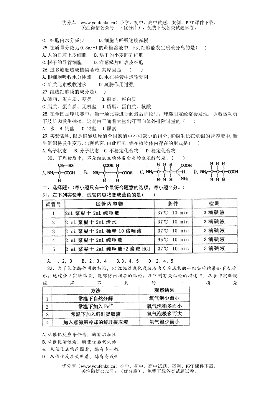 高中二年级生物第一学期期中1试卷_第2页