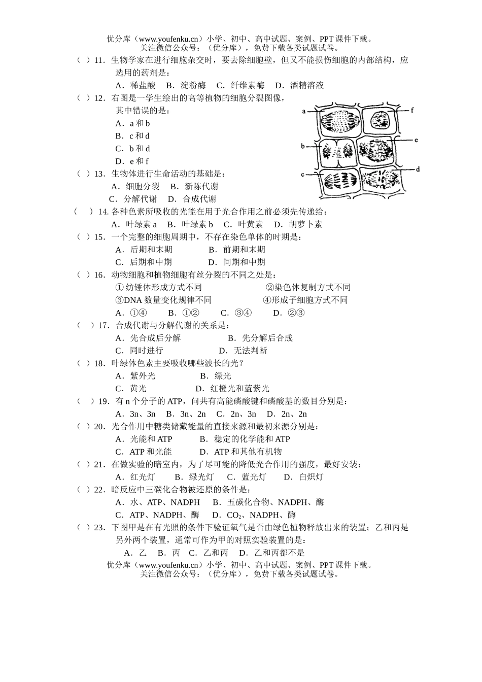 高中二年级生物第一学期期中考试2试卷_第2页