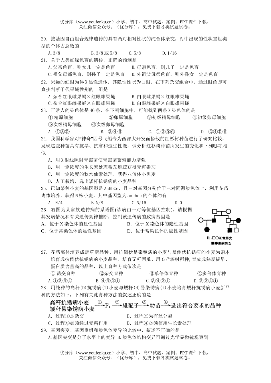 高中二年级生物上学期期末考试卷_第3页