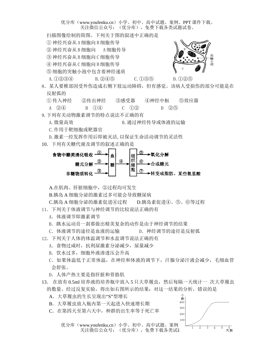 高中二年级生物上学期期末考试模拟试卷_第1页