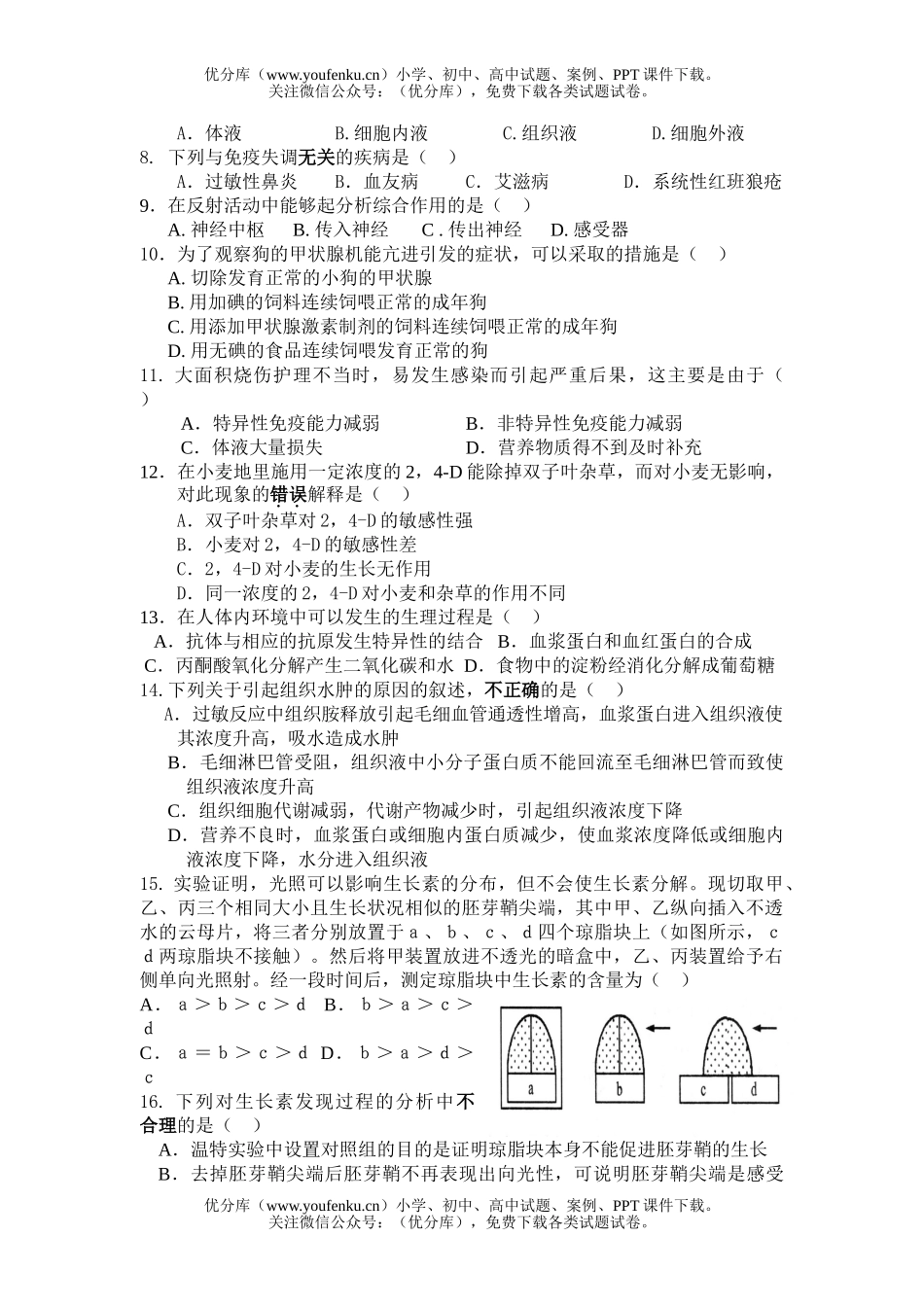 高中二年级生物下册月考1试卷_第2页