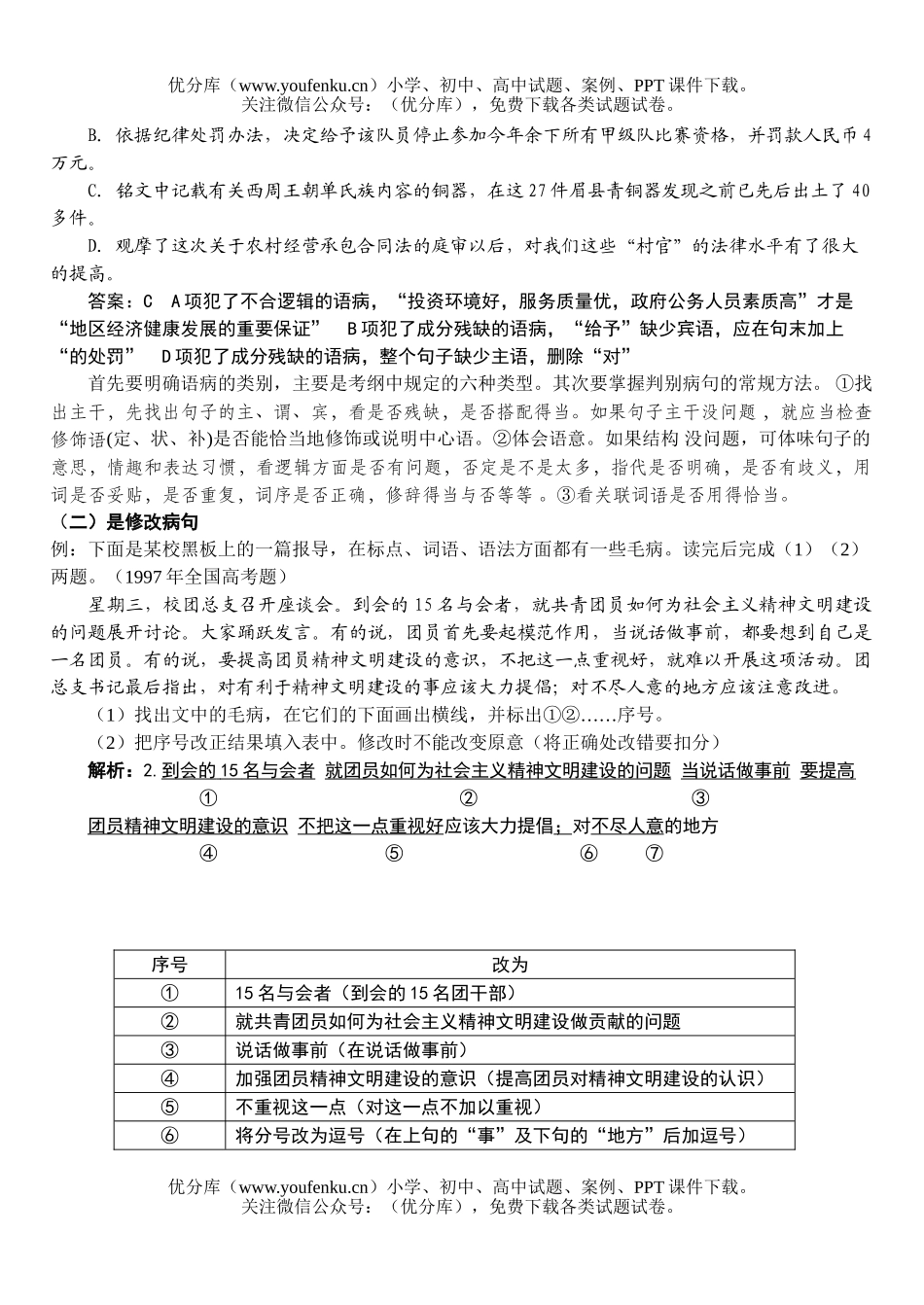 高中三年级语文辨析并修改病教案句1试卷_第2页