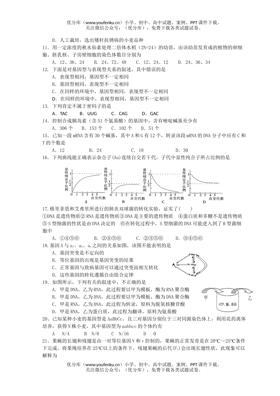 高中二年级生物下期期中考试复习题1试卷_第2页