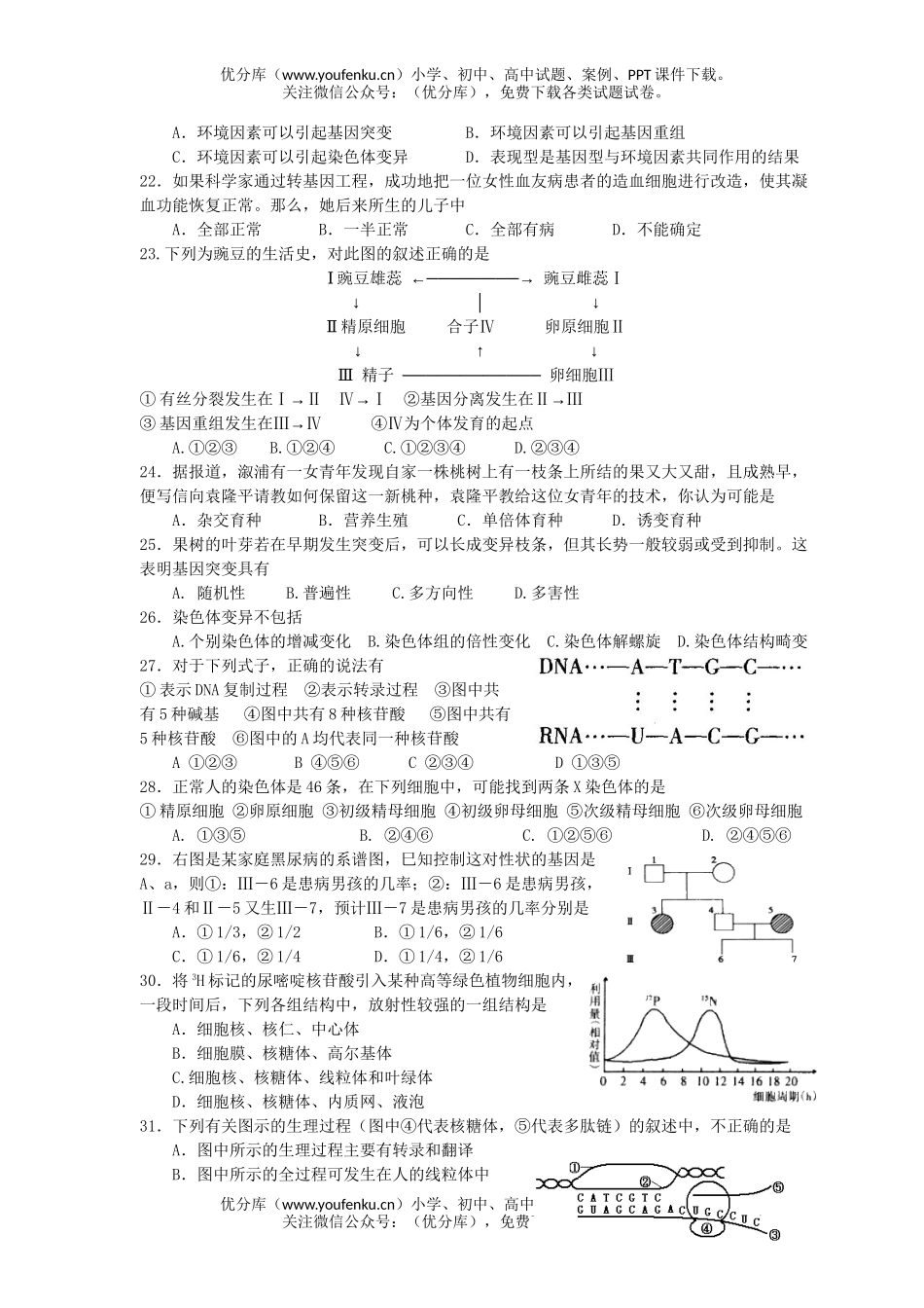 高中二年级生物下期期中考试复习题1试卷_第3页