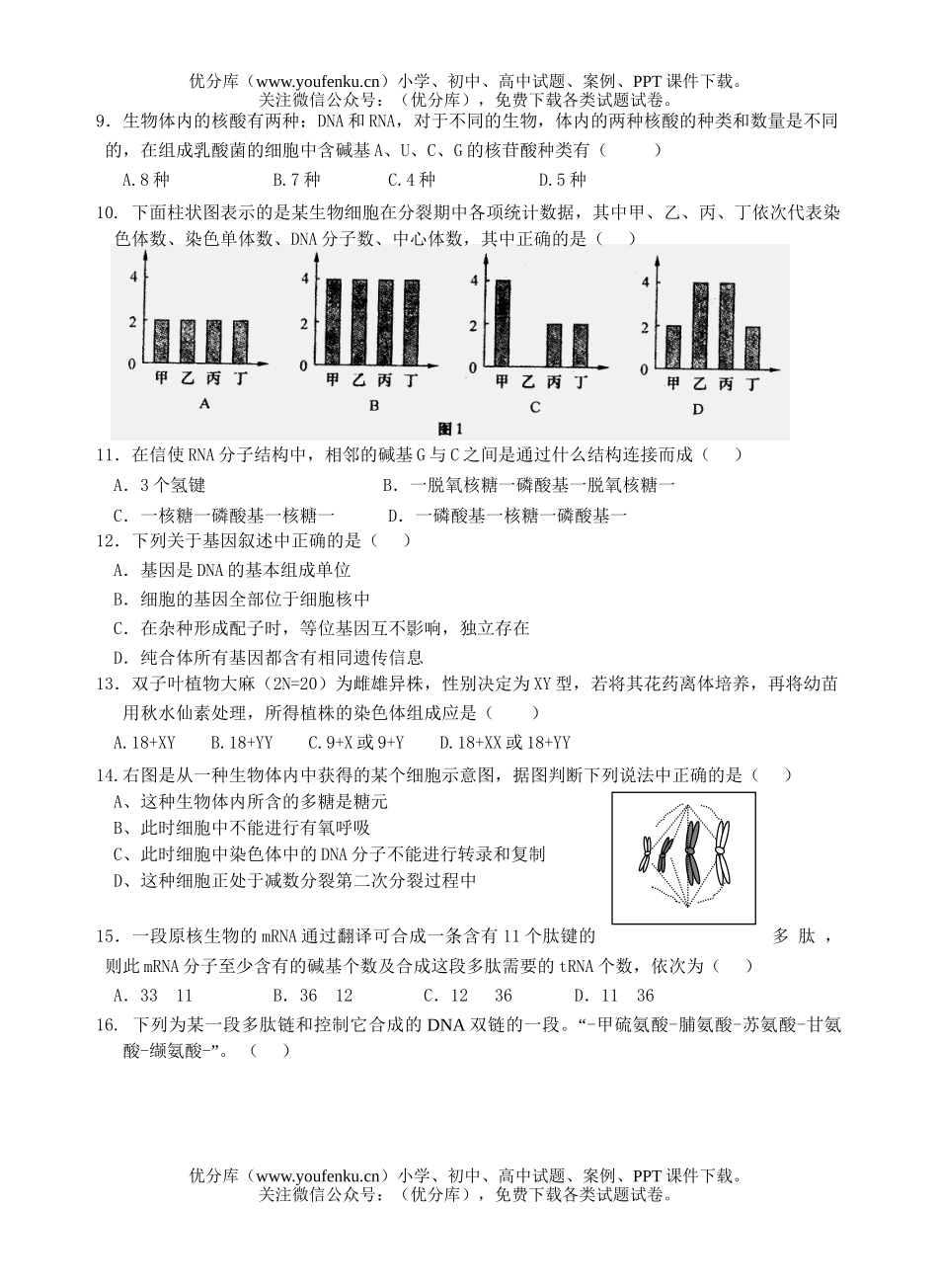 高中二年级生物遗传与进化复习训练题试卷_第1页