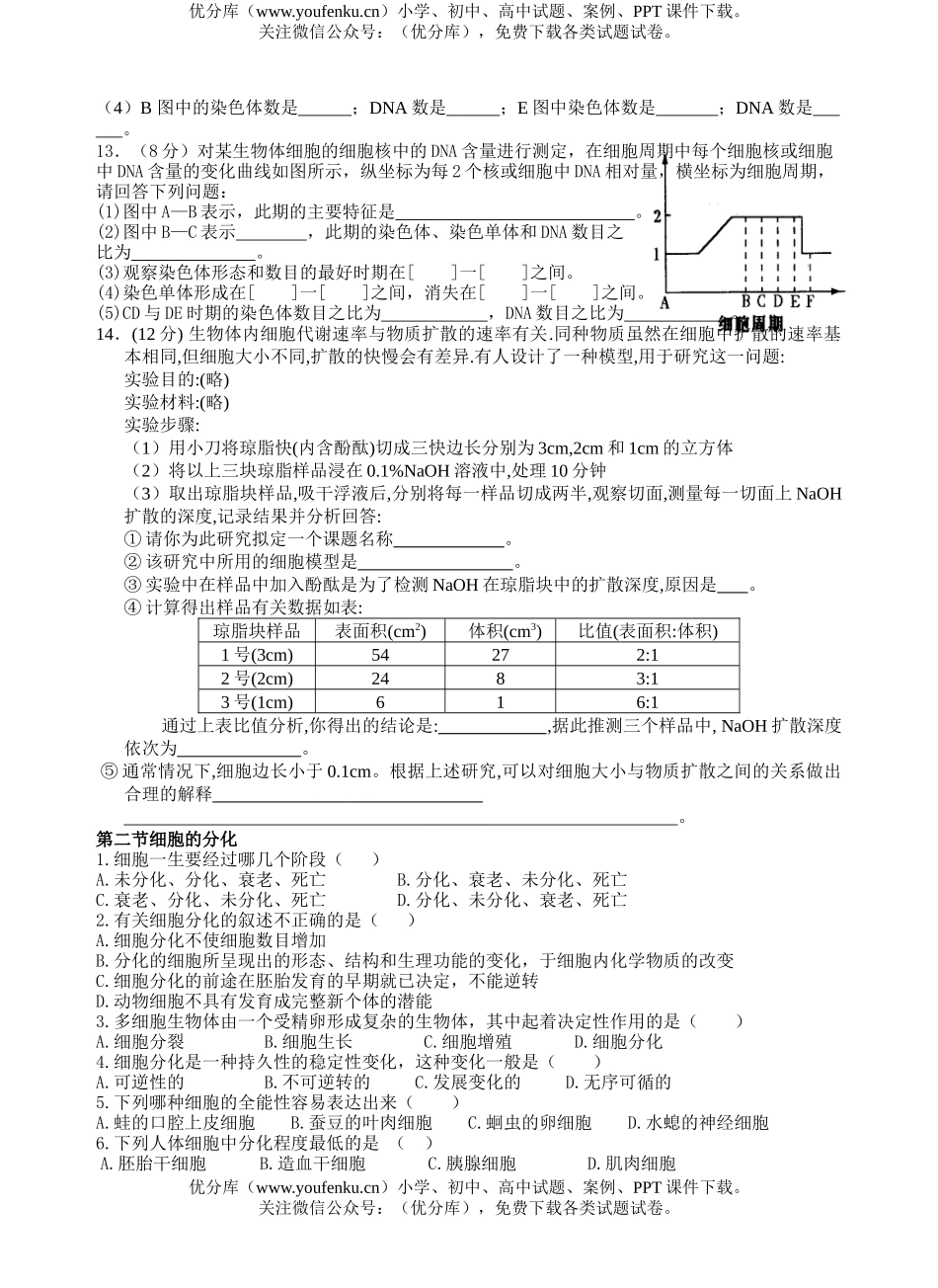 高中二年级生物细胞的生命历程测试卷_第2页