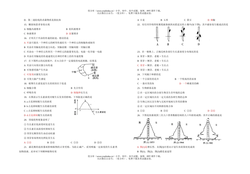 高中二年级生物高学业水平测试周练题试卷_第2页