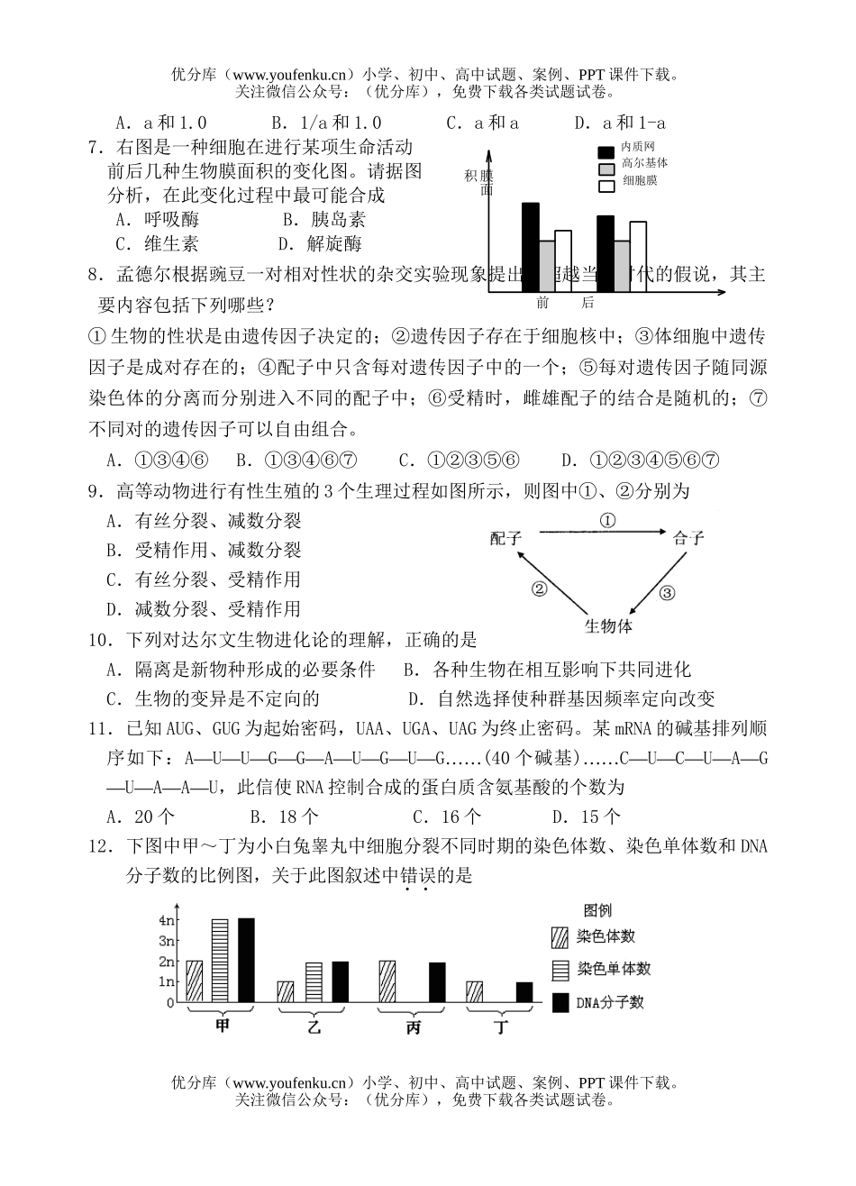 高中二年级生物第一学期期末考试卷_第2页