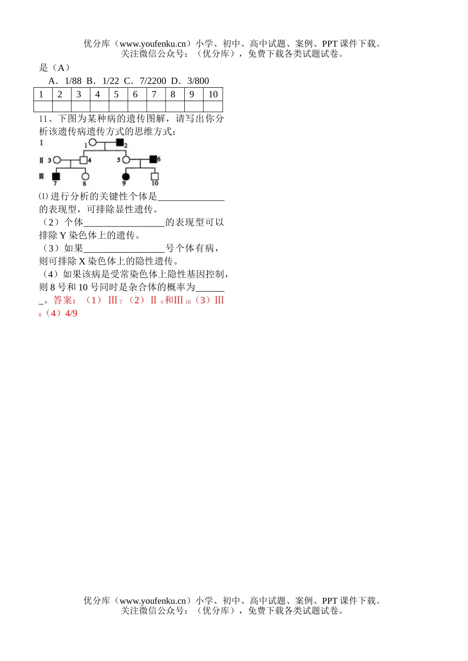 高中二年级生物下学期遗传与优生练习2试卷_第2页
