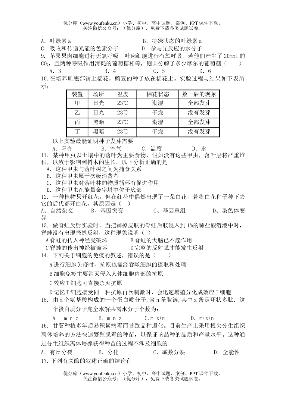 高中二年级生物下学期月考四试卷_第2页