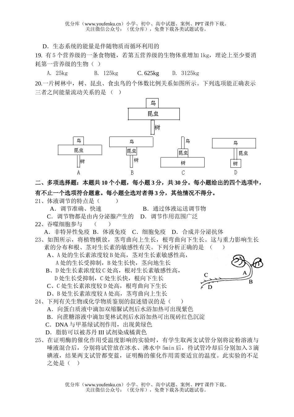 高中二年级生物下学期月考3试卷_第3页