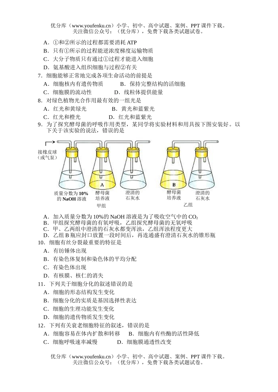 高中二年级生物学业水平测试训练卷1试卷_第2页