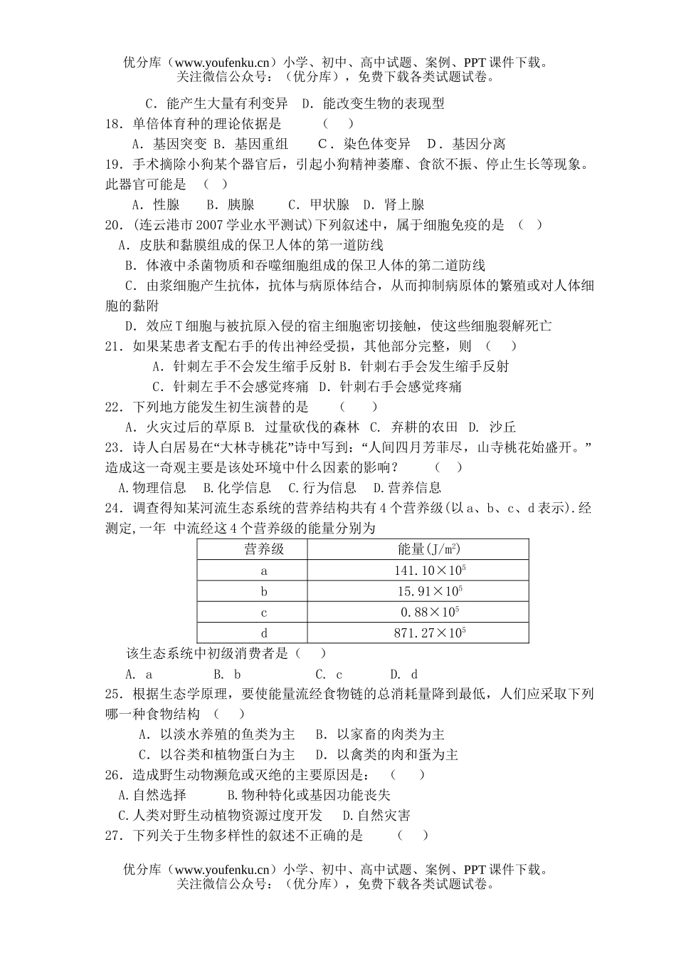 高中二年级生物学业水平测试模拟卷5试卷_第2页