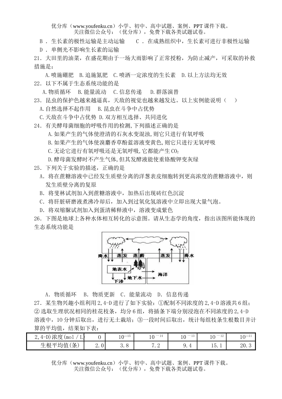 高中二年级生物学业水平测试模拟卷3试卷_第3页