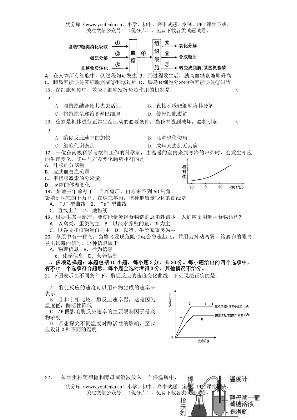 高中二年级生物第一学期期末统测试卷_第3页