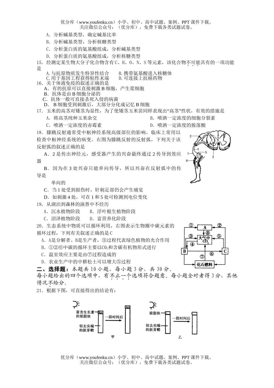高中二年级生物学年会考试卷_第3页