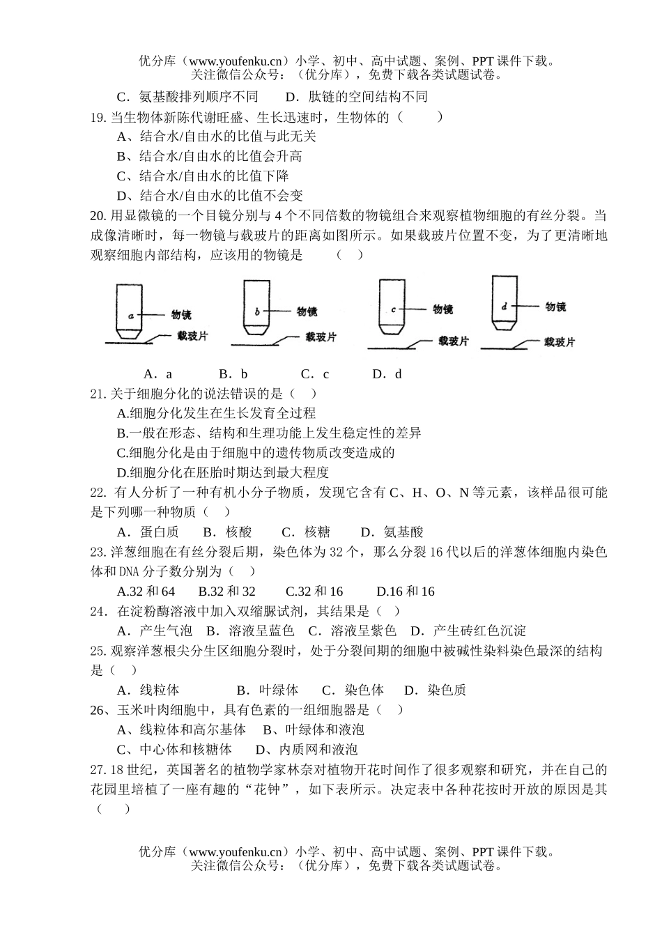 高中二年级生物高上册期中试卷_第3页
