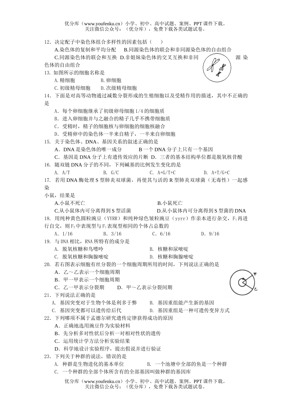高中二年级生物学业水平测试最后冲刺试卷_第1页