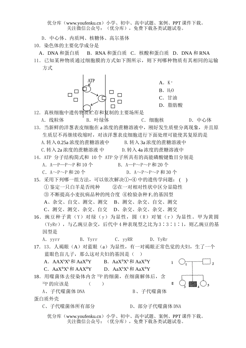高中二年级生物分班考试学试卷_第2页