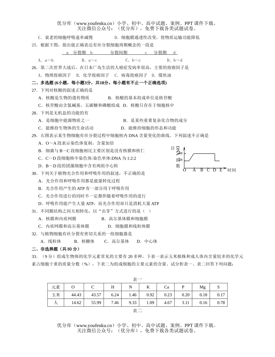 高中二年级生物分子与细胞考试卷_第2页