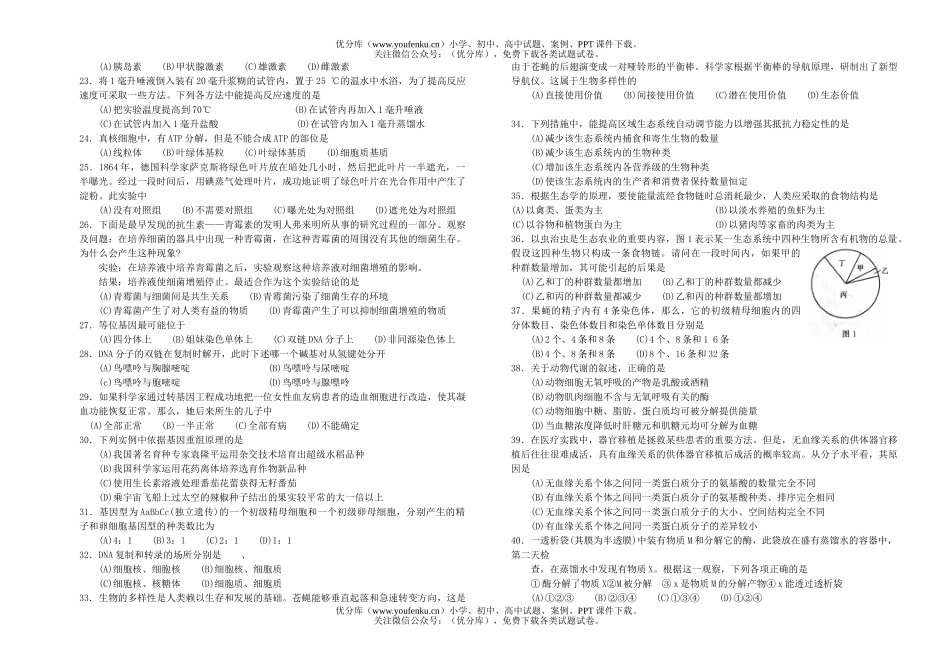高中二年级生物会考模拟试卷_第2页