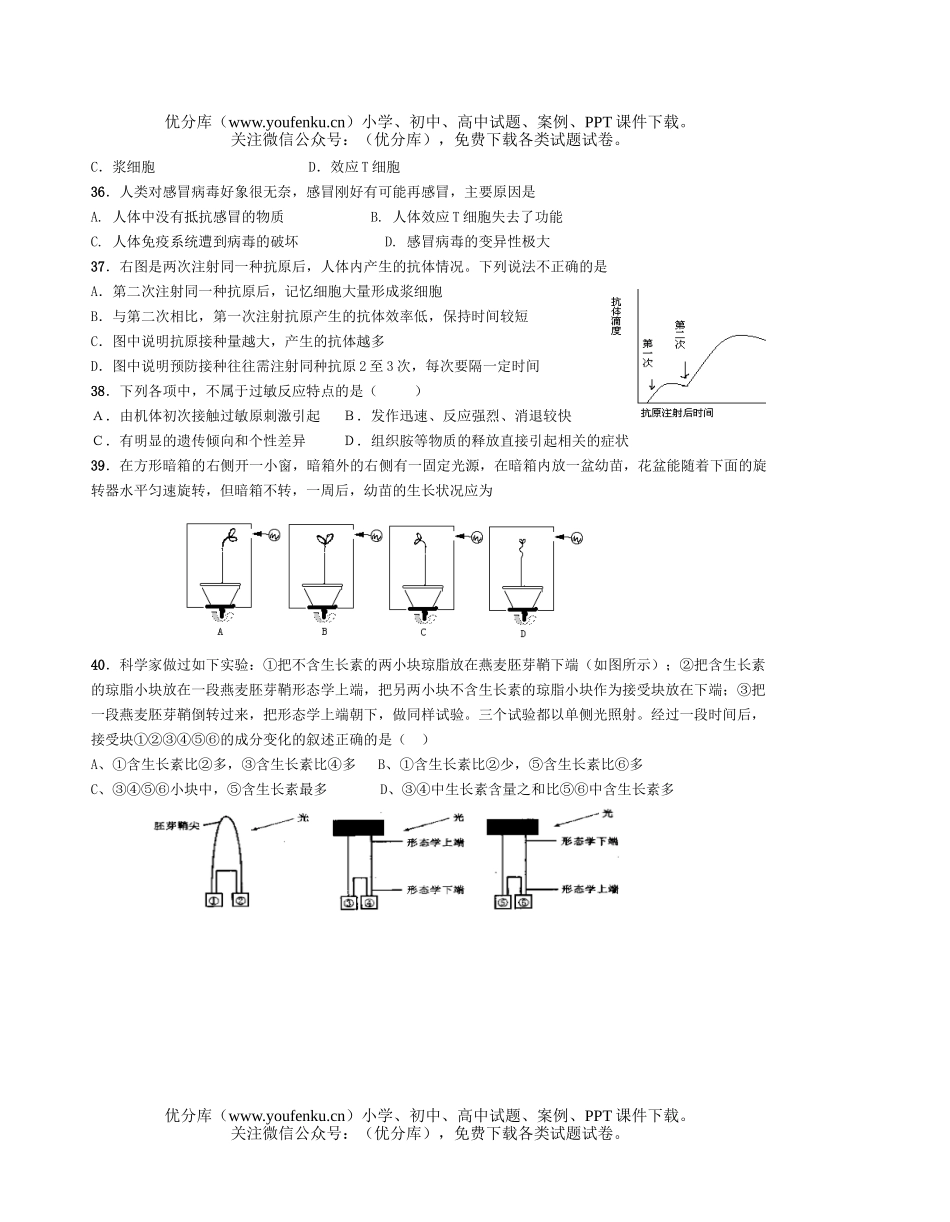 高中二年级生物理科春季第一阶段考试卷_第3页