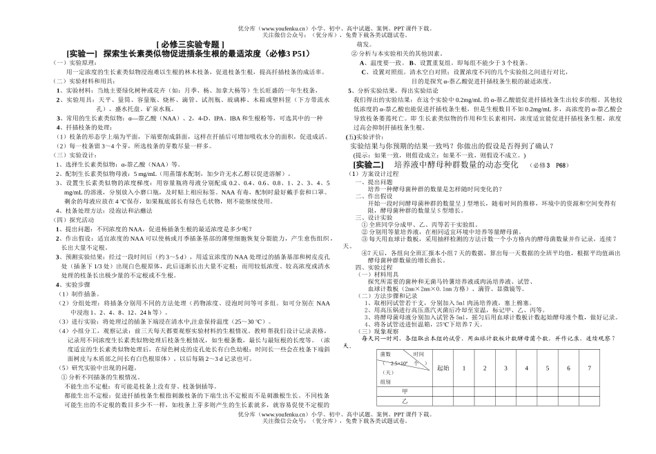 高中二年级生物必修3实验专题试卷_第1页