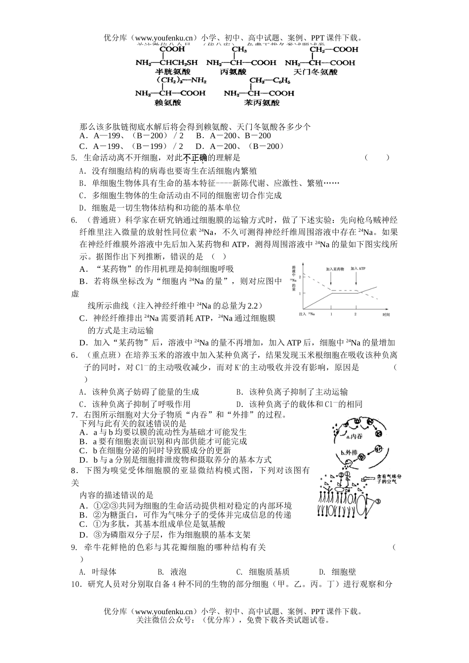 高中二年级生物理科上册期中考试卷_第2页
